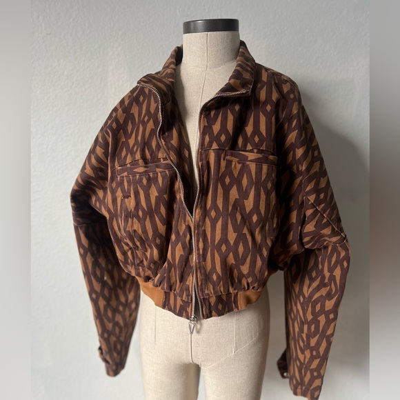 Adidas Women’s plus size Ivy Park Brown Geometric monogram Bomber track Jacket - Picture 1 of 12